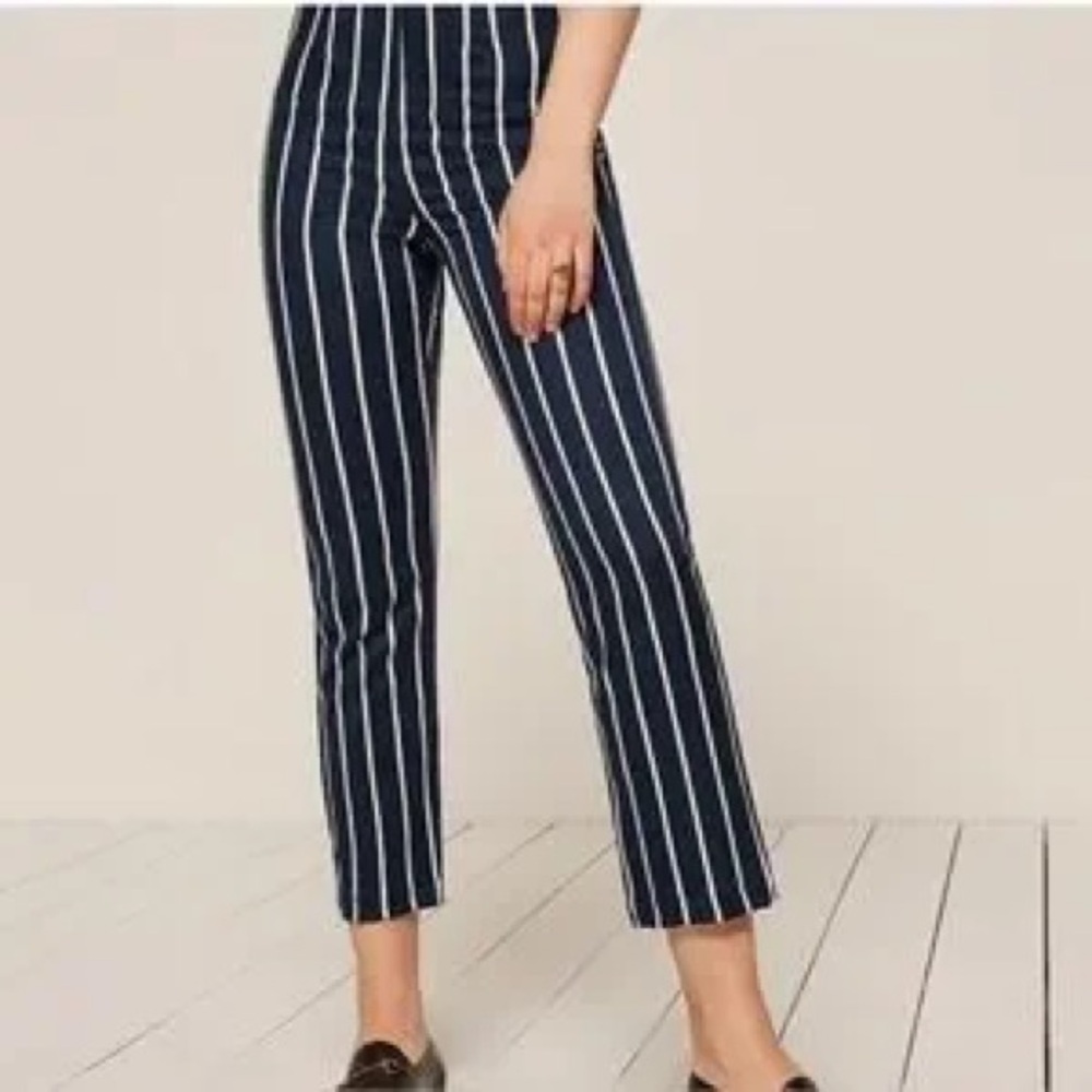 Reformation Marlon Navy‎ and White Striped Cropped Pants Size 2